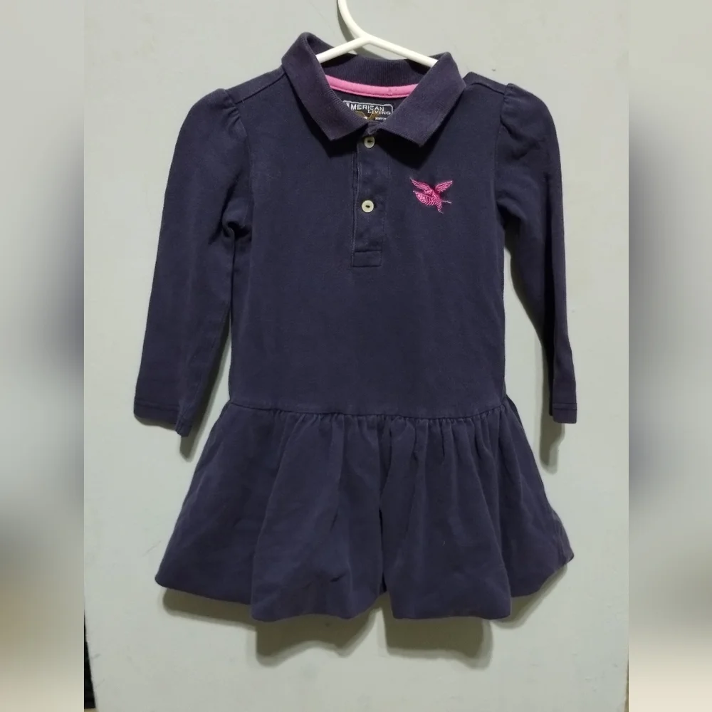 American Living Cotton Navy Blue Long-Sleeve Polo Dress  2/2T - Picture 2 of 9